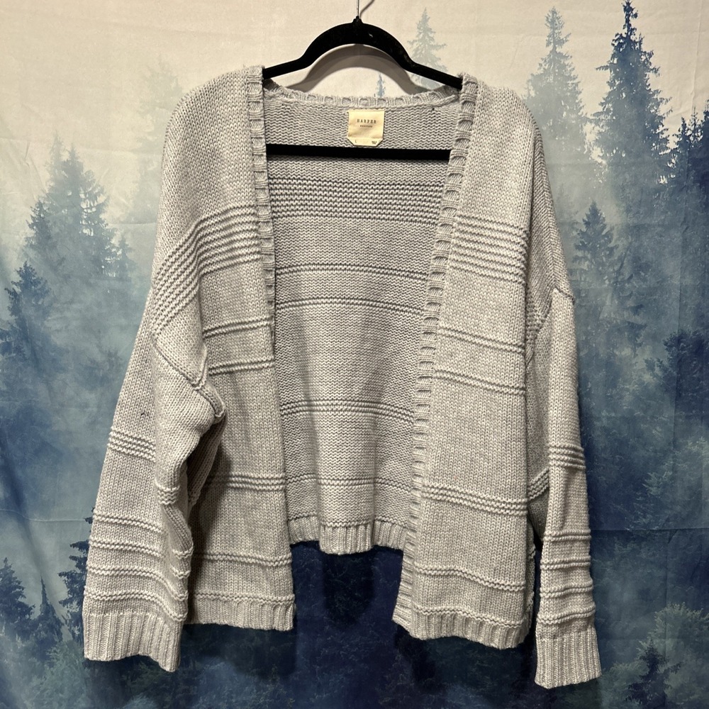 Francesca's Harper Heritage Sweater Grey Oversize Cable knit Cardigan Size Large